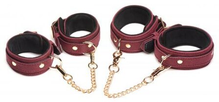 6-delige BDSM Suede Boeienset Met Collar En Riem - Bordeaux