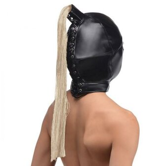 Ponytail Bondage Hood - Zwart