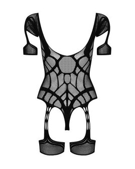 Mesh Body Met Jarretel Design - Zwart