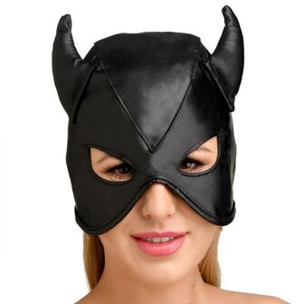 Dungeon Demon Bondage Masker Met Hoorns - Zwart