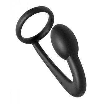 Siliconen Cockring Met Plug  - Zwart