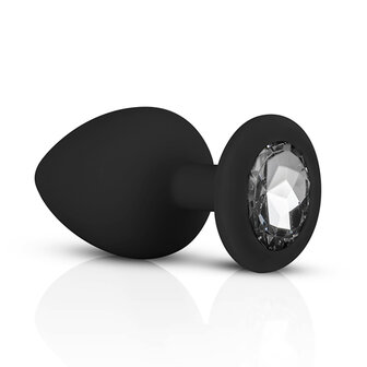 Siliconen Buttplug Met Diamant - Zwart