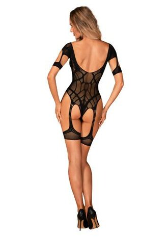 Mesh Body Met Jarretel Design - Zwart