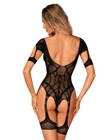 Mesh Body Met Jarretel Design - Zwart