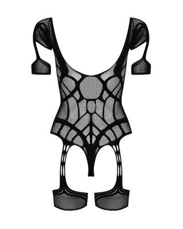 Mesh Body Met Jarretel Design - Zwart