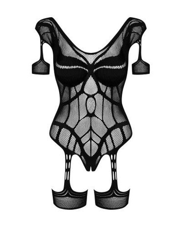 Mesh Body Met Jarretel Design - Zwart