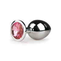 Metalen buttplug met roze kristal - zilverkleurig