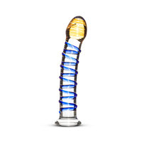 Glazen G-Spot/Prostaatdildo Met Blauwe Ribbels - Transparant